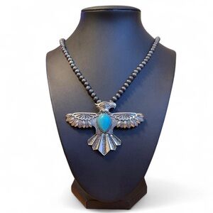 Turquoise and Silver Eagle Necklace